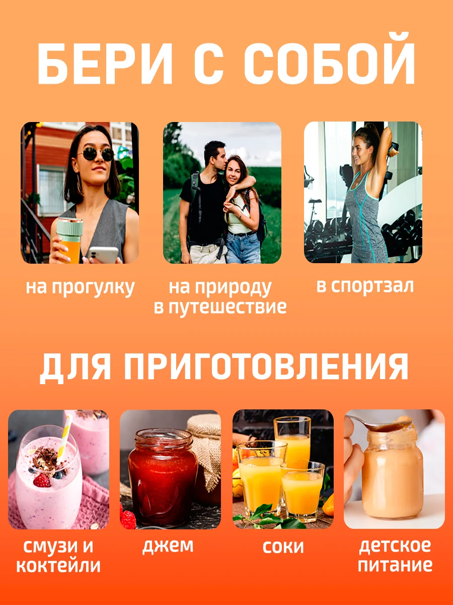 Белый блендер портативный, измельчитель для смузи, беспроводной