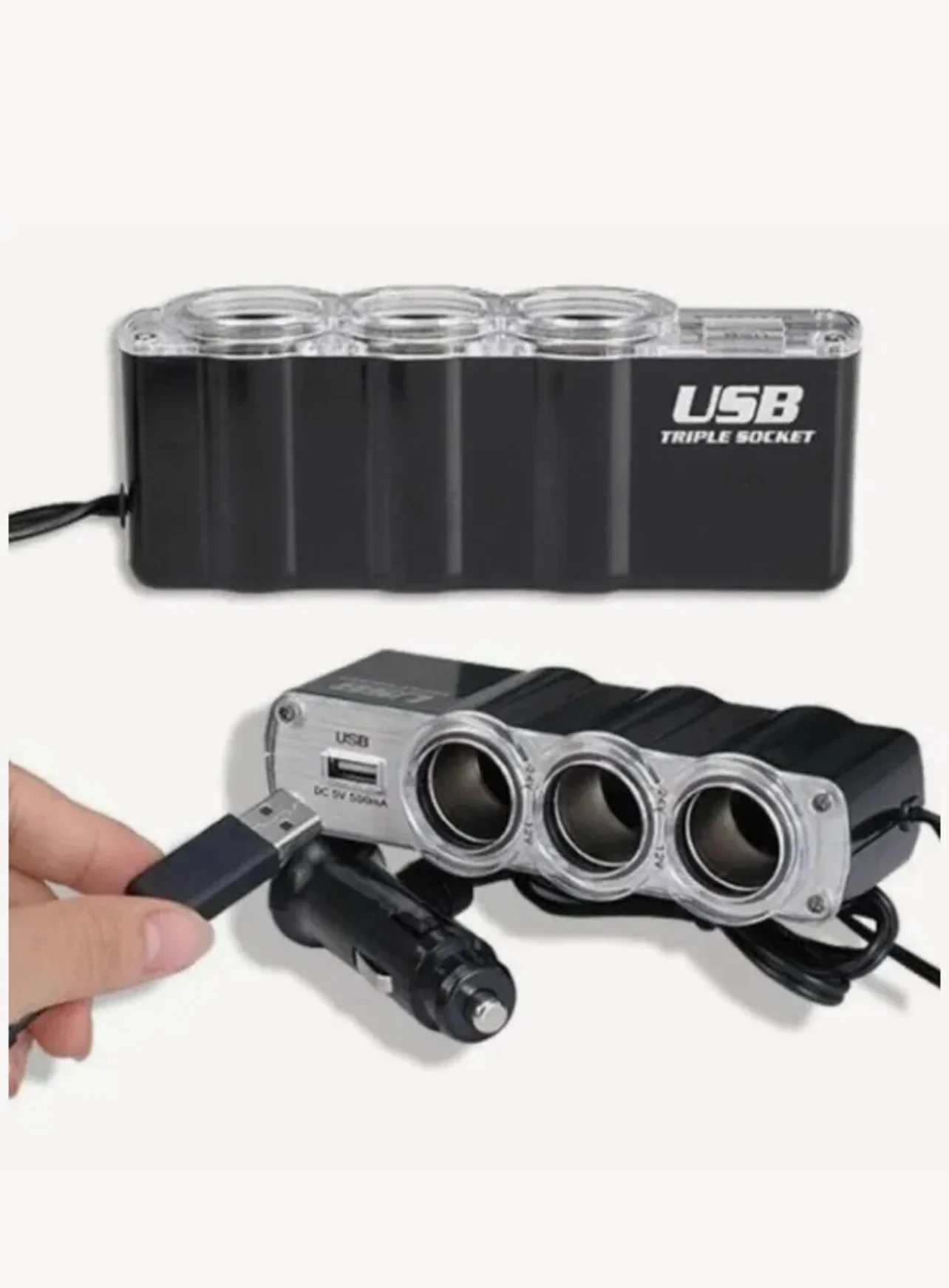 Разветвитель прикуривателя автомобильный, универсальный, 3 гнезда и USB, 12/24 В