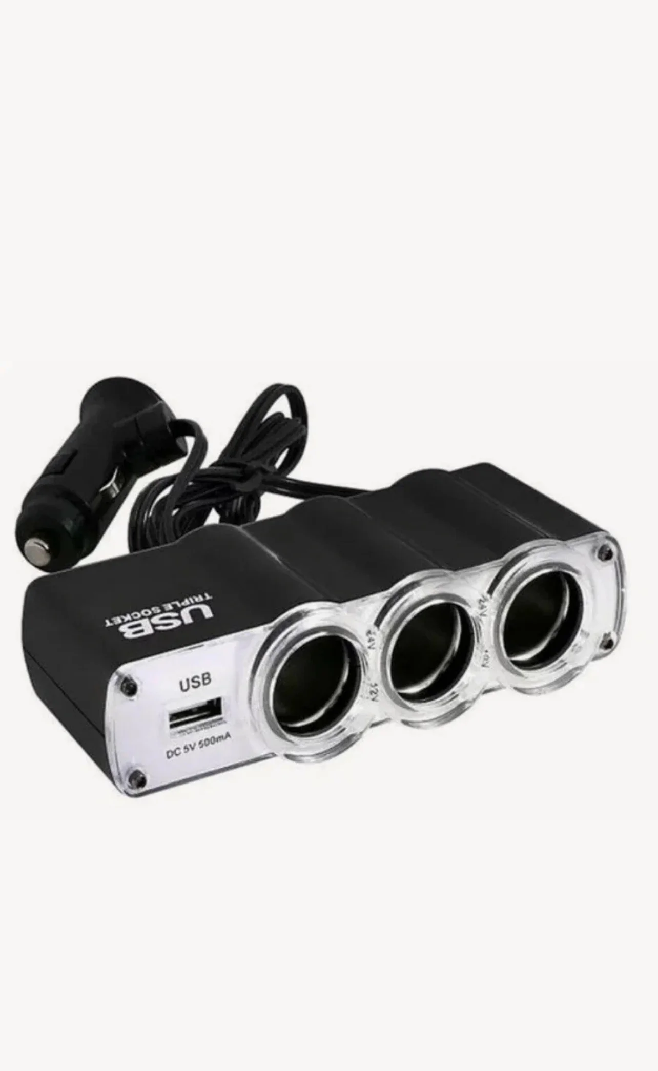 Разветвитель прикуривателя автомобильный, универсальный, 3 гнезда и USB, 12/24 В