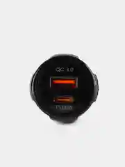 Черный автомобильное зарядное устройство в прикуриватель Type-C + USB, быстрая зарядка, 48В