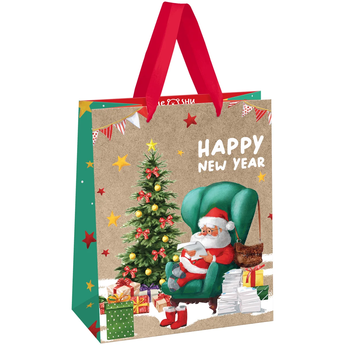 Пакет подарочный новогодний 18*23*10см Meshu "Santa", крафт