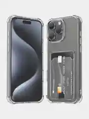 Прозрачный чехол для iPhone 16/15/14/13/12/11/XR/XS/X/MAX/PLUS/MINI с карманом для карт прозрачный