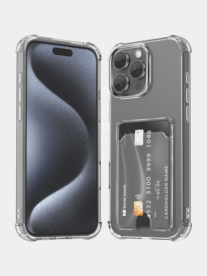 Чехол для iPhone 16/15/14/13/12/11/XR/XS/X/MAX/PLUS/MINI с карманом для карт прозрачный