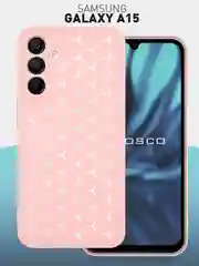 Розовый чехол "Соты" для Samsung Galaxy A15 силиконовый ROSCO, матовый, с бортиком-защитой камер