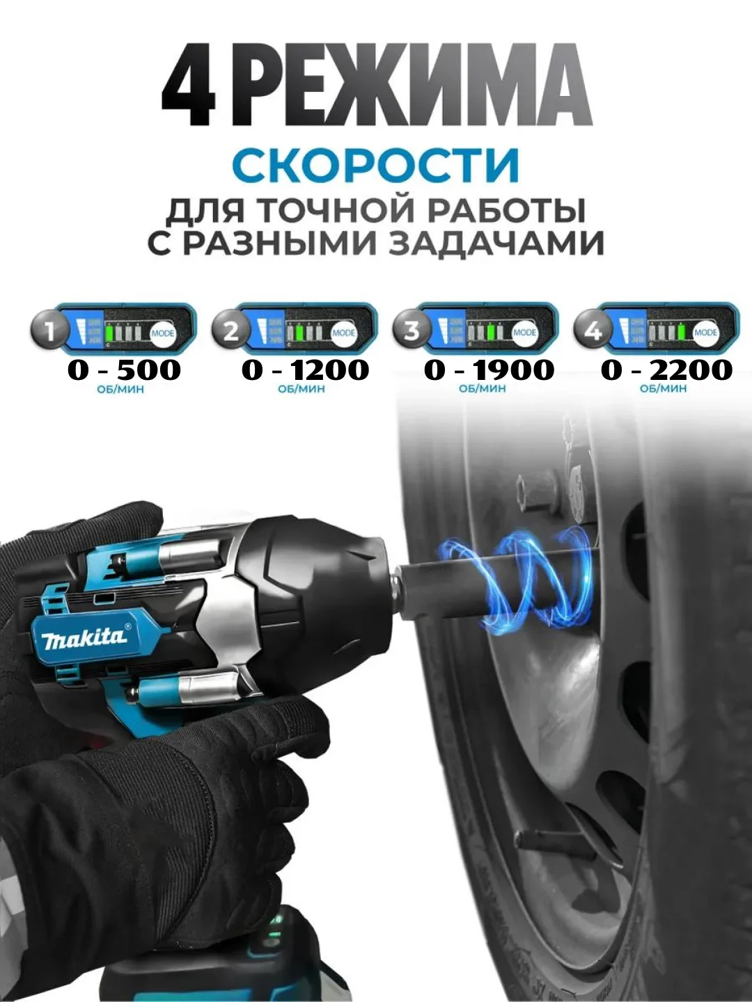 Серый гайковерт аккумуляторный бесщеточный, 18 / 26V / 21V с набором насадок