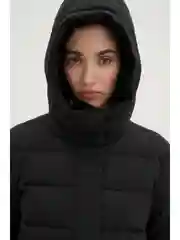 Черный пуховое пальто женское с капюшоном