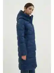 Синий стеганое утепленное пальто с капюшоном