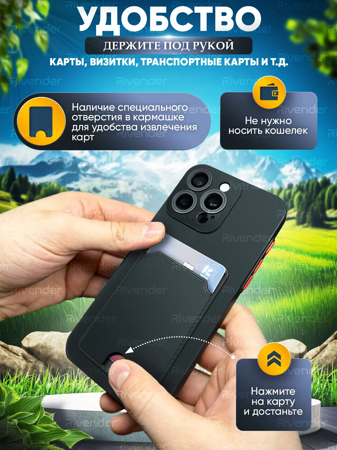 Чехол Xiaomi Redmi 13C/Poco C65 (Сяоми Редми), с карманом для карт