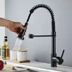 Черный смеситель на кухню, с пружиной, с эффектом душа, 2 режима