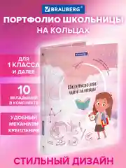 Портфолио для школьника папка, А4, 4 кольца, 20 файлов, Девочка, Brauberg, 115239