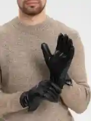 Угольный мужские зимние кожаные перчатки, утеплённые