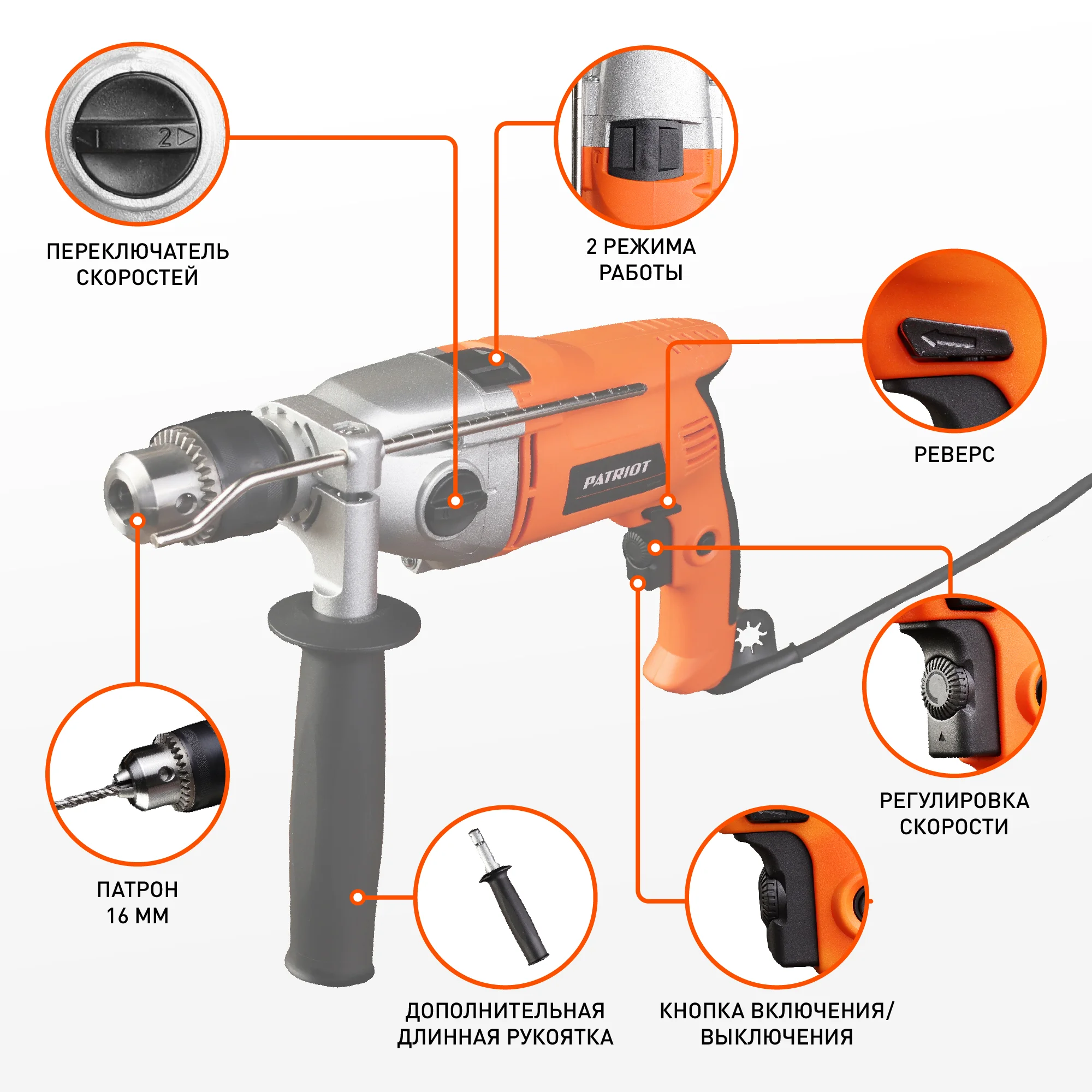 Ударная дрель Patriot FD 900H, 1050 Вт