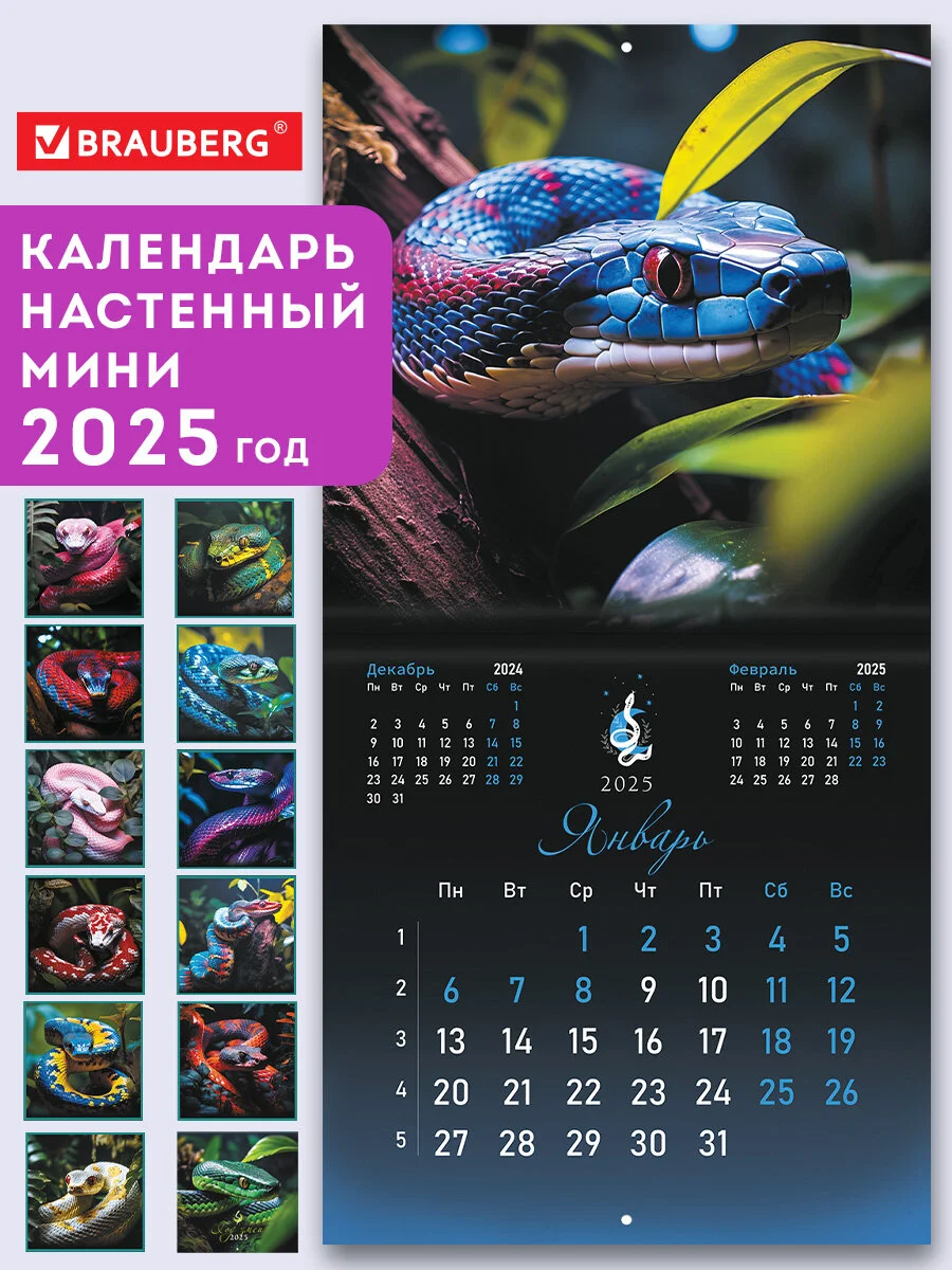 Календарь настенный на 2025 год перекидной, Brauberg, 12 листов, 22,5х22,5см, Мини