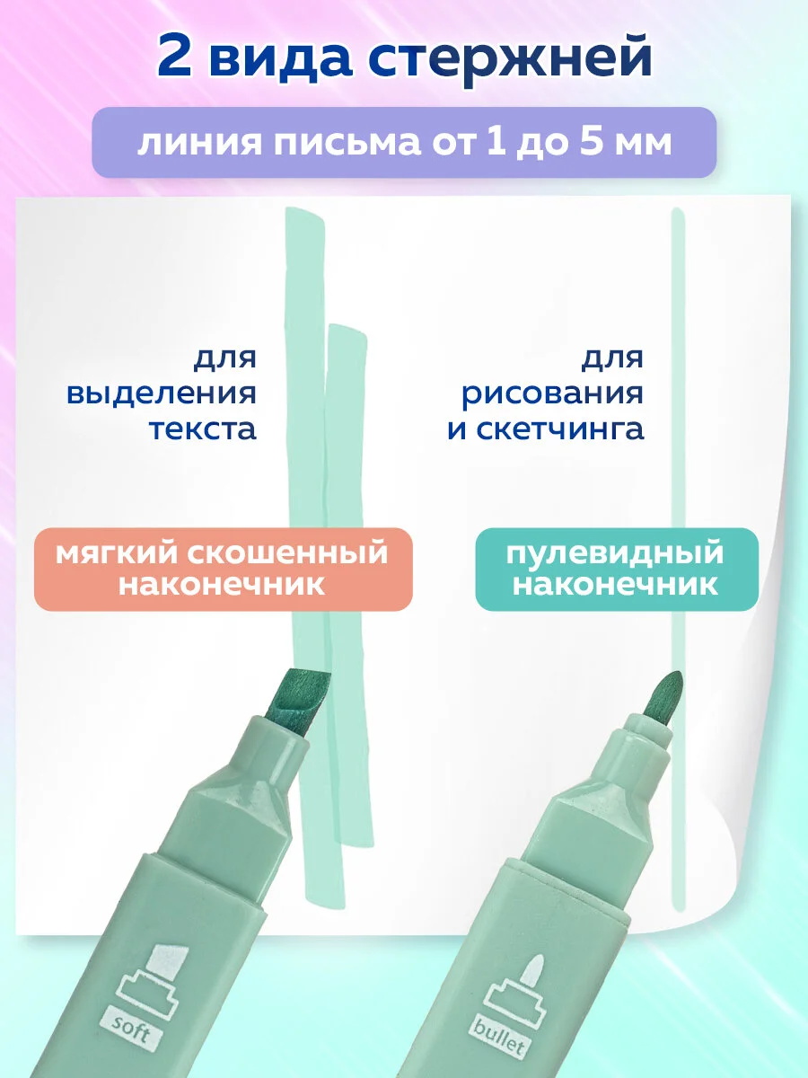 Текстовыделители Brauberg Morandi, двусторонние, набор 6 цв моранди, маркеры выделители
