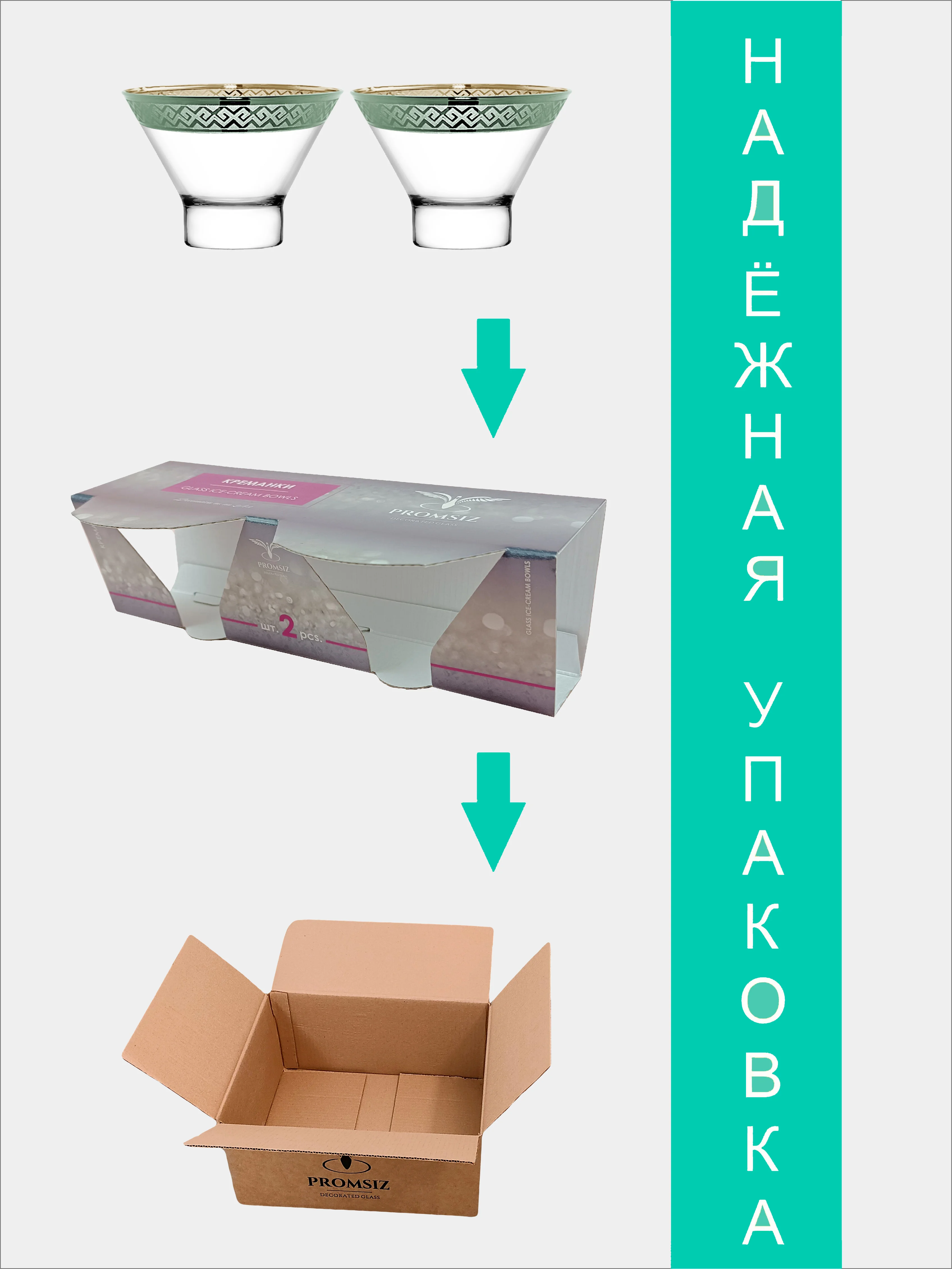 Креманки (розетки), подарочный набор 2 шт., 270 мл. изумрудный PROMSIZ коллекция Альфа
