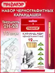 Карандаши простые чернографитные чертежные школьные разной твердости Пифагор, 181883
