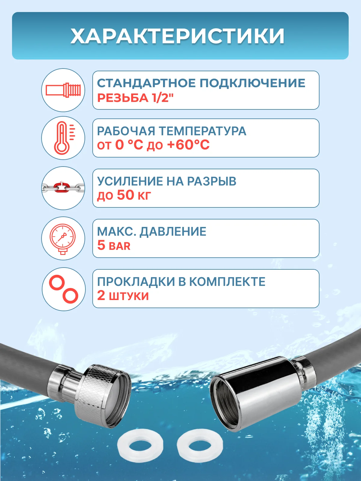 Серый шланг для душа ELKA 1,7 метра ПВХ серый