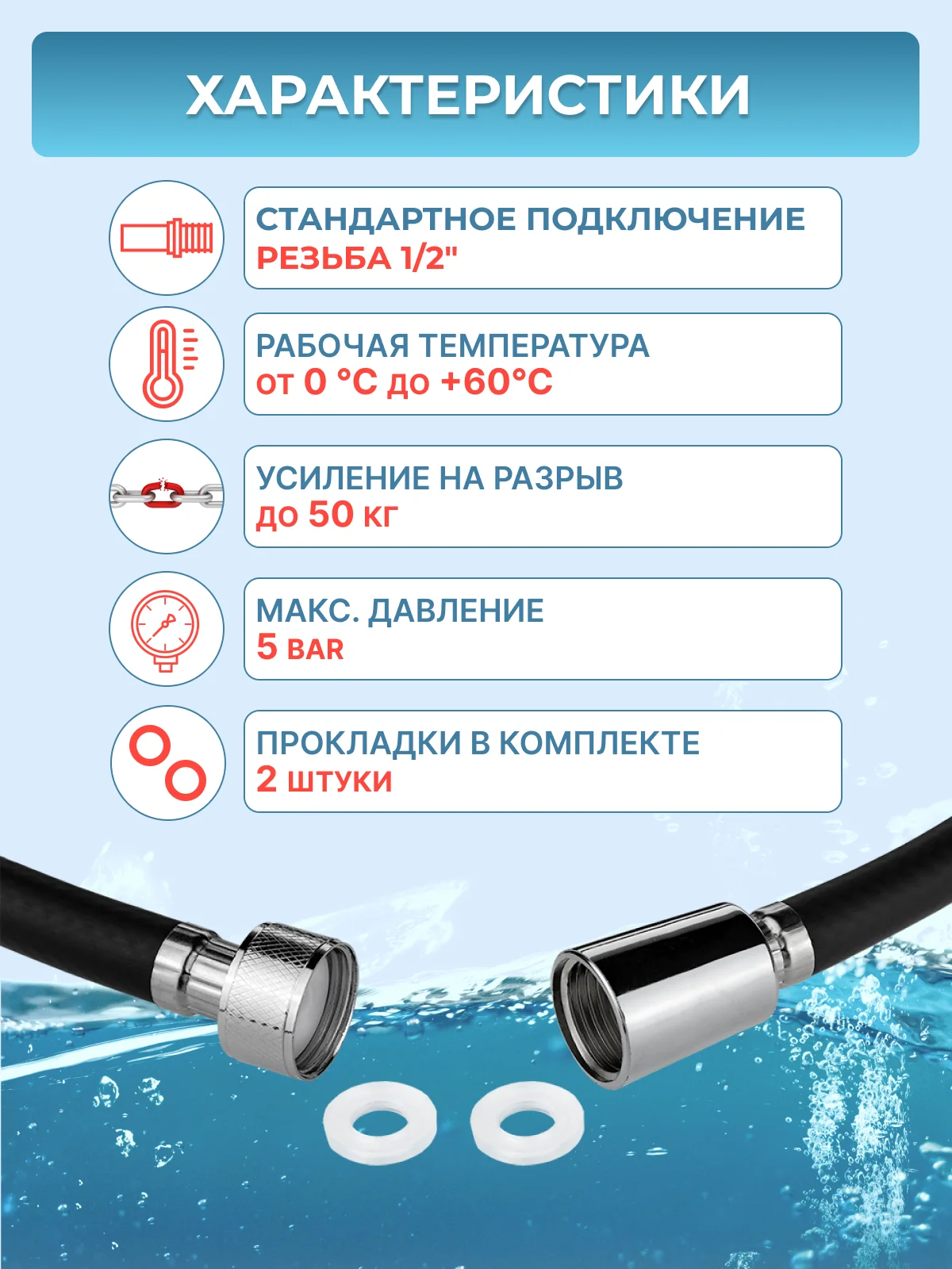 Черный шланг для душа ELKA 2 метра ПВХ черный матовый