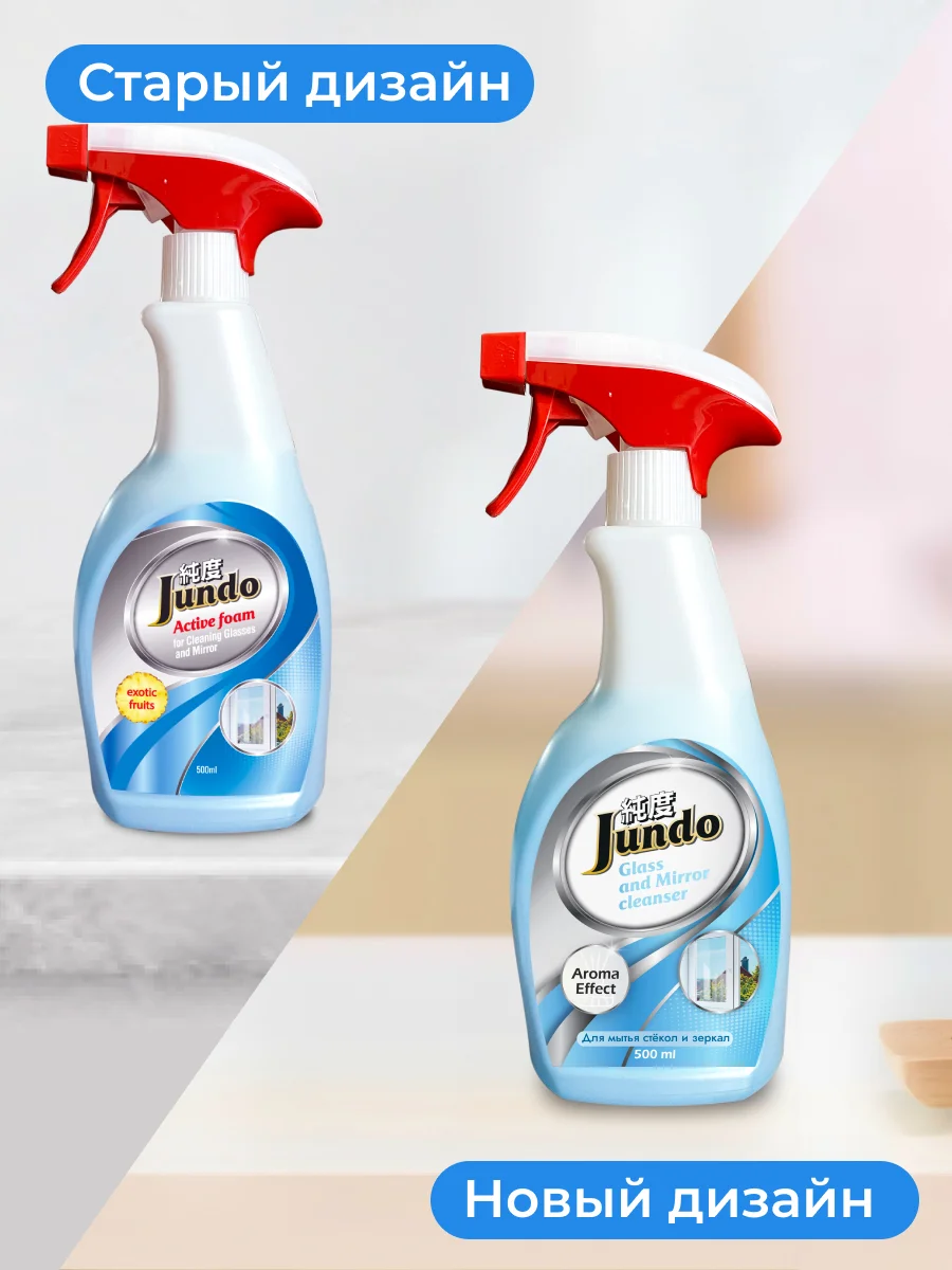 Концентрированное средство для мытья стекол,пластика и зеркал Jundo Active foam, 500 мл