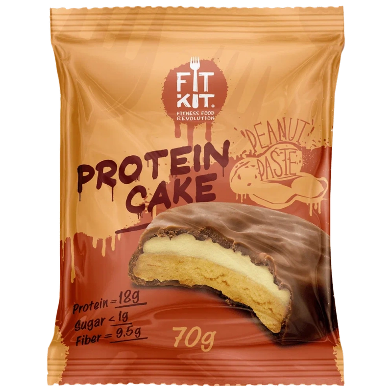 FIT KIT Десерт глазированный "КЕЙК" со вкусом Арахис.паста 70г (Protein Cake Peanut paste)