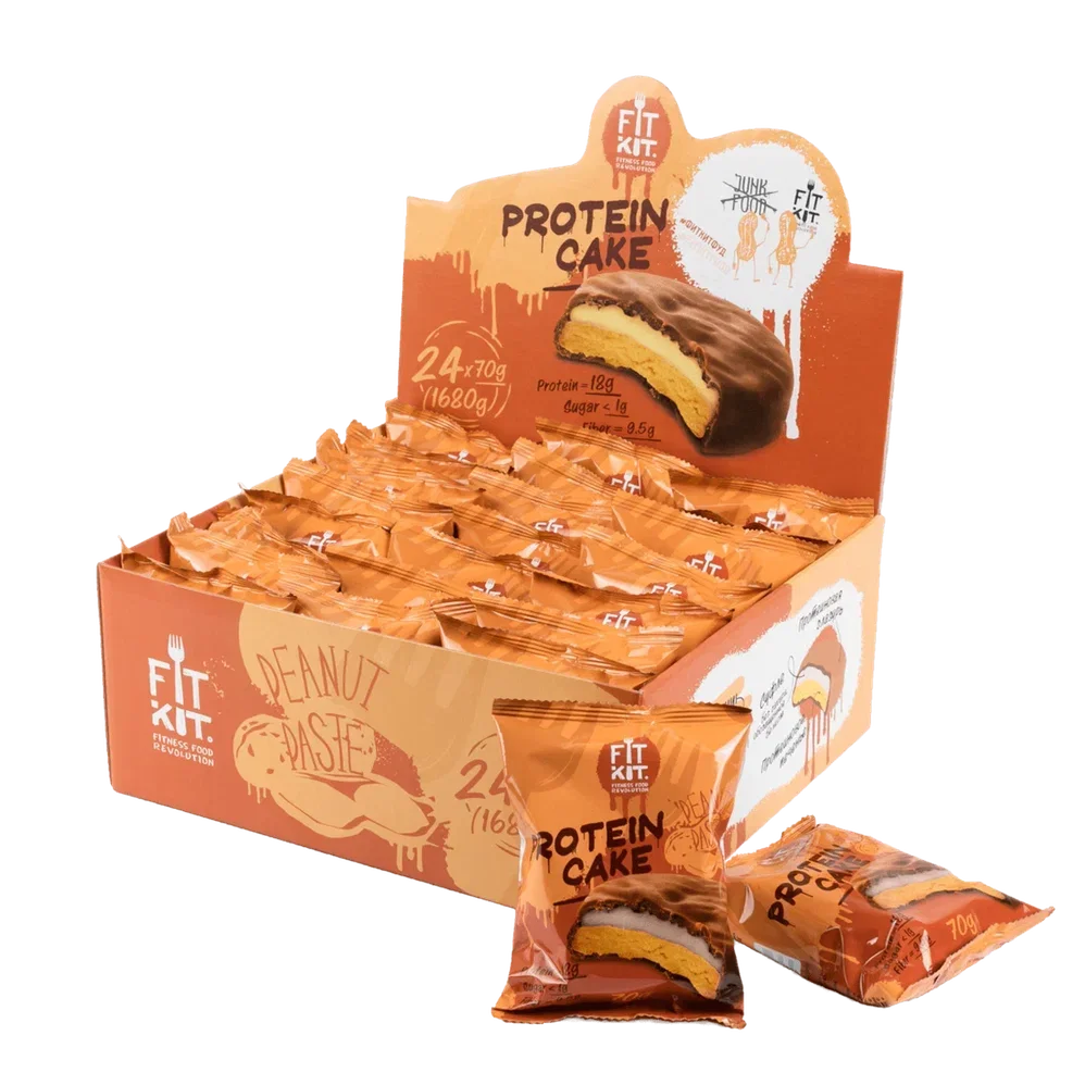 FIT KIT Десерт глазированный "КЕЙК" со вкусом Арахис.паста 70г (Protein Cake Peanut paste)