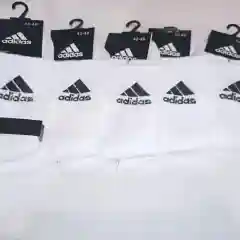Белый носки белые мужские средней длины с вышитым принтом Адидас (Adidas), набор из 5 пар,хлопок