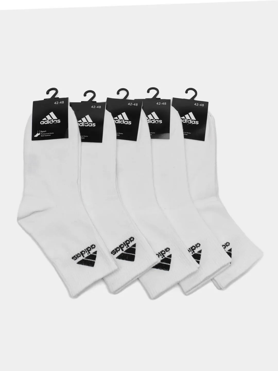 Белый носки белые мужские средней длины с вышитым принтом Адидас (Adidas), набор из 5 пар,хлопок