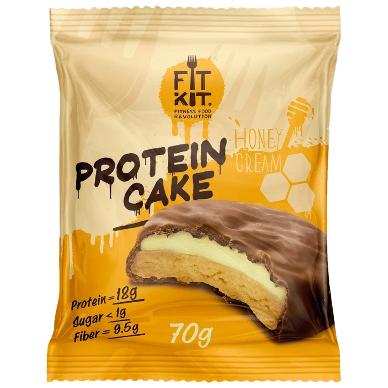 FIT KIT Десерт глазированный "КЕЙК" со вкусом Медовый крем 70г (Protein Cake Honey cream)
