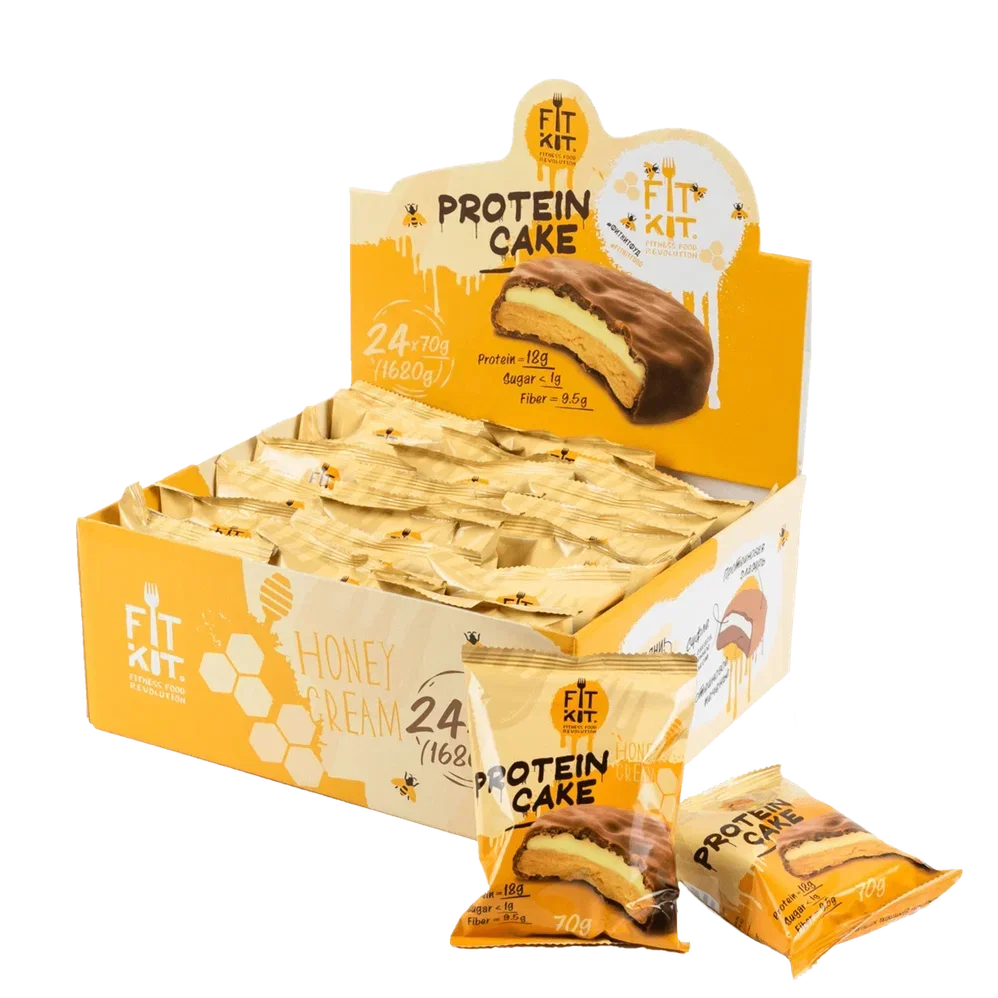 FIT KIT Десерт глазированный "КЕЙК" со вкусом Медовый крем 70г (Protein Cake Honey cream)