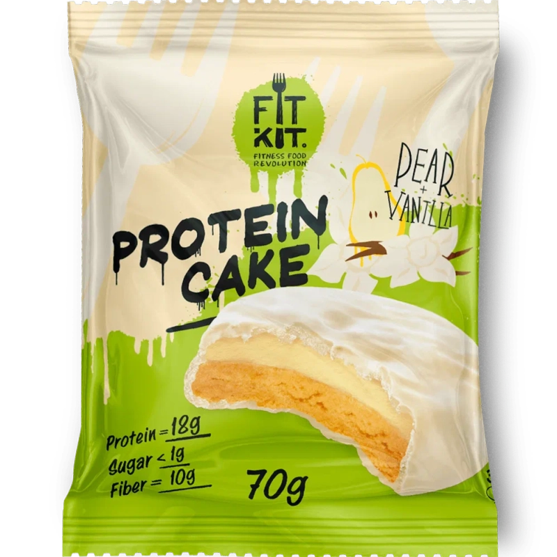 FIT KIT Десерт глазированный Кейк со вкусом Груша-ваниль 70г (Protein Cake Pear vanilla)