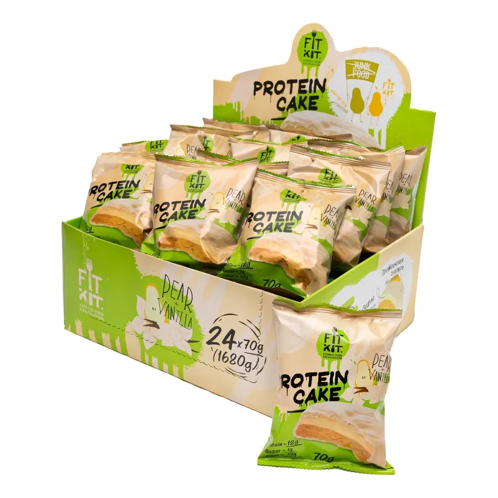 FIT KIT Десерт глазированный Кейк со вкусом Груша-ваниль 70г (Protein Cake Pear vanilla)