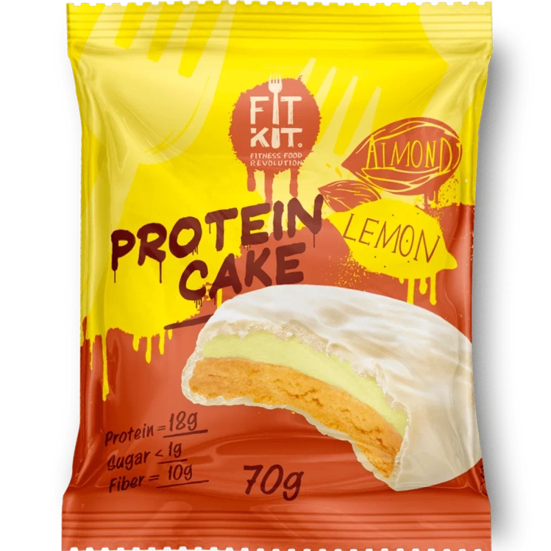 FIT KIT Десерт глазированный Кейк со вкусом Лимон-миндаль 70г (Protein Cake Almond lemon)