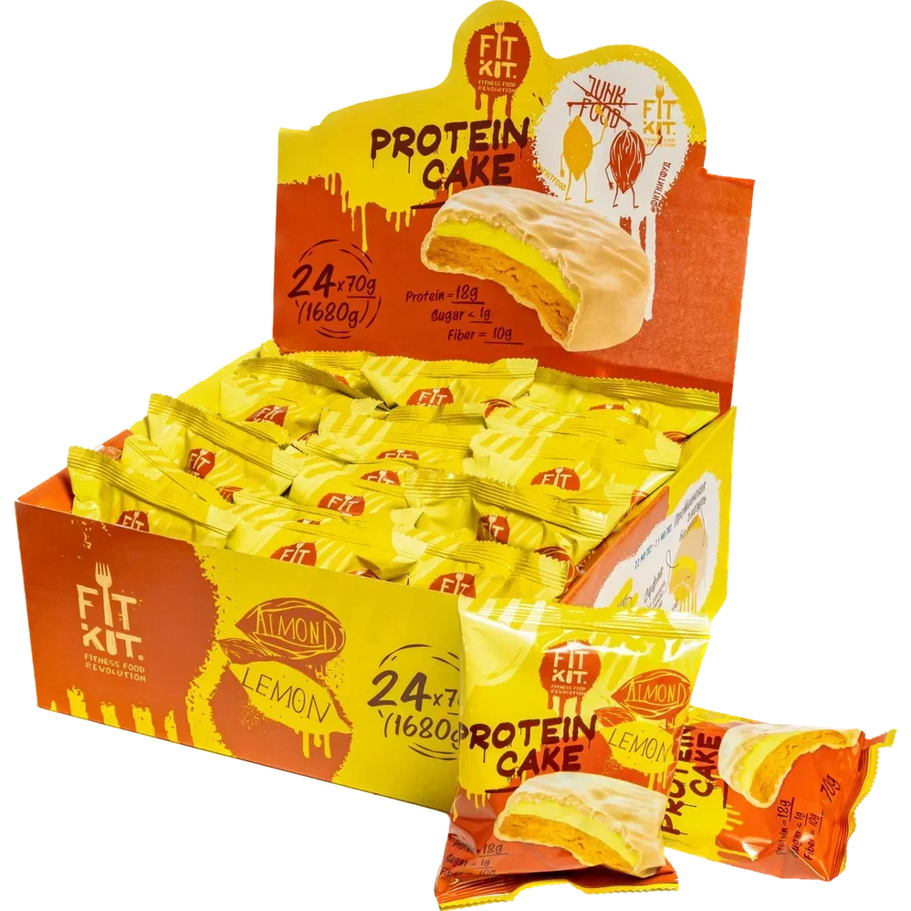 FIT KIT Десерт глазированный Кейк со вкусом Лимон-миндаль 70г (Protein Cake Almond lemon)