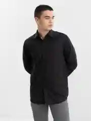Черный рубашка мужская с длинным рукавом, приталенная Slim Fit