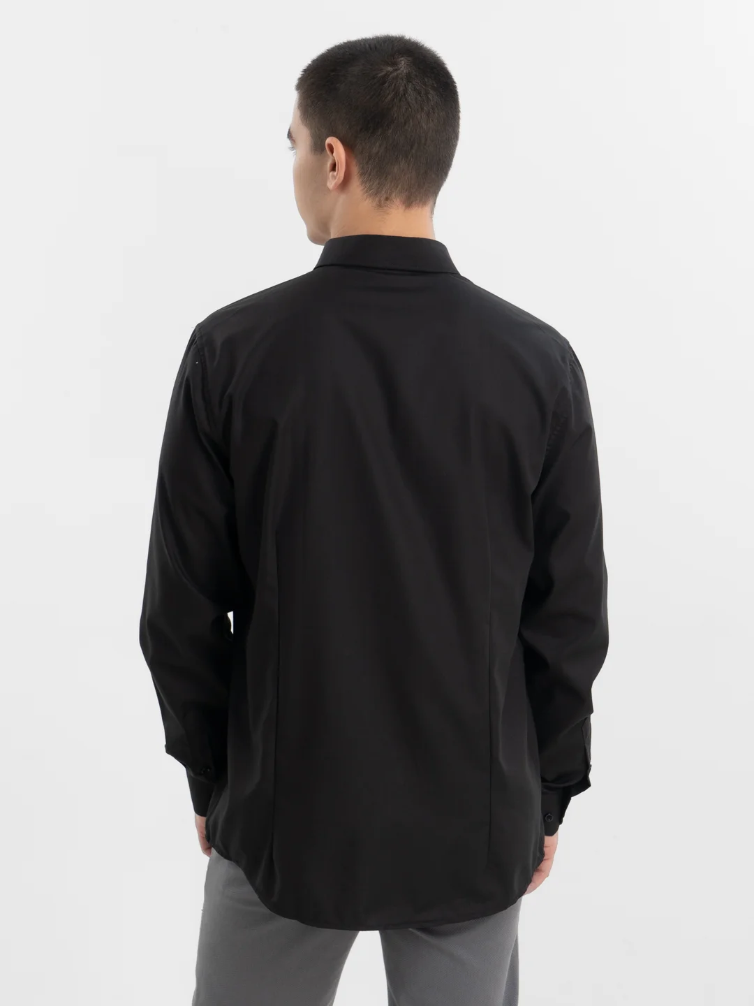 Черный рубашка мужская с длинным рукавом, приталенная Slim Fit