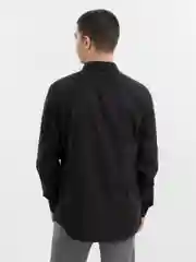 Черный рубашка мужская с длинным рукавом, приталенная Slim Fit