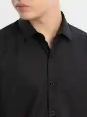 Черный рубашка мужская с длинным рукавом, приталенная Slim Fit