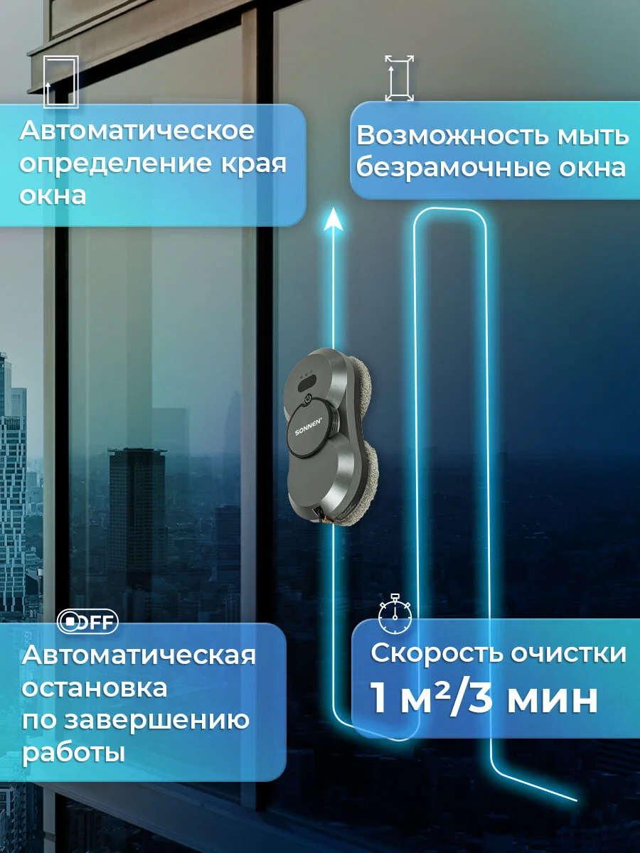 Робот мойщик окон Sonnen Spray, 456236, распыление, датчик от падения, 26 салфеток, пульт