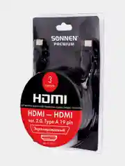 Кабель HDMI AM-AM, 3м, SONNEN, медь, для передачи аудио-видео,  экранированный, 513131