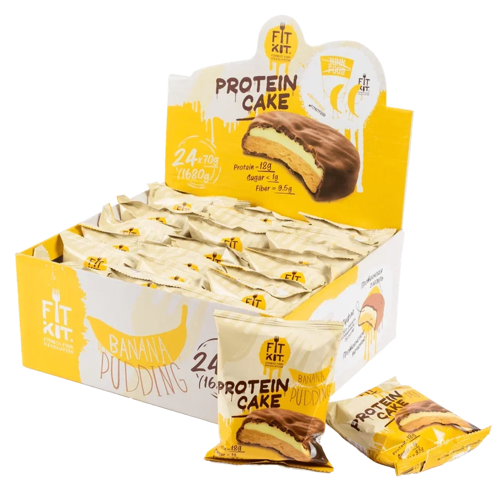 FIT KIT Десерт глазированный "КЕЙК" со вкус.Банан.пудинг 70г (Protein Cake Banana pudding)