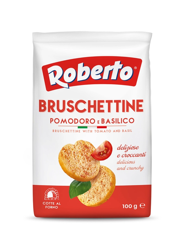 Хрустящие хлебцы Брускеттине со вкусом томатов и базилика "Roberto" (0,100 кг) кор. 10 шт.