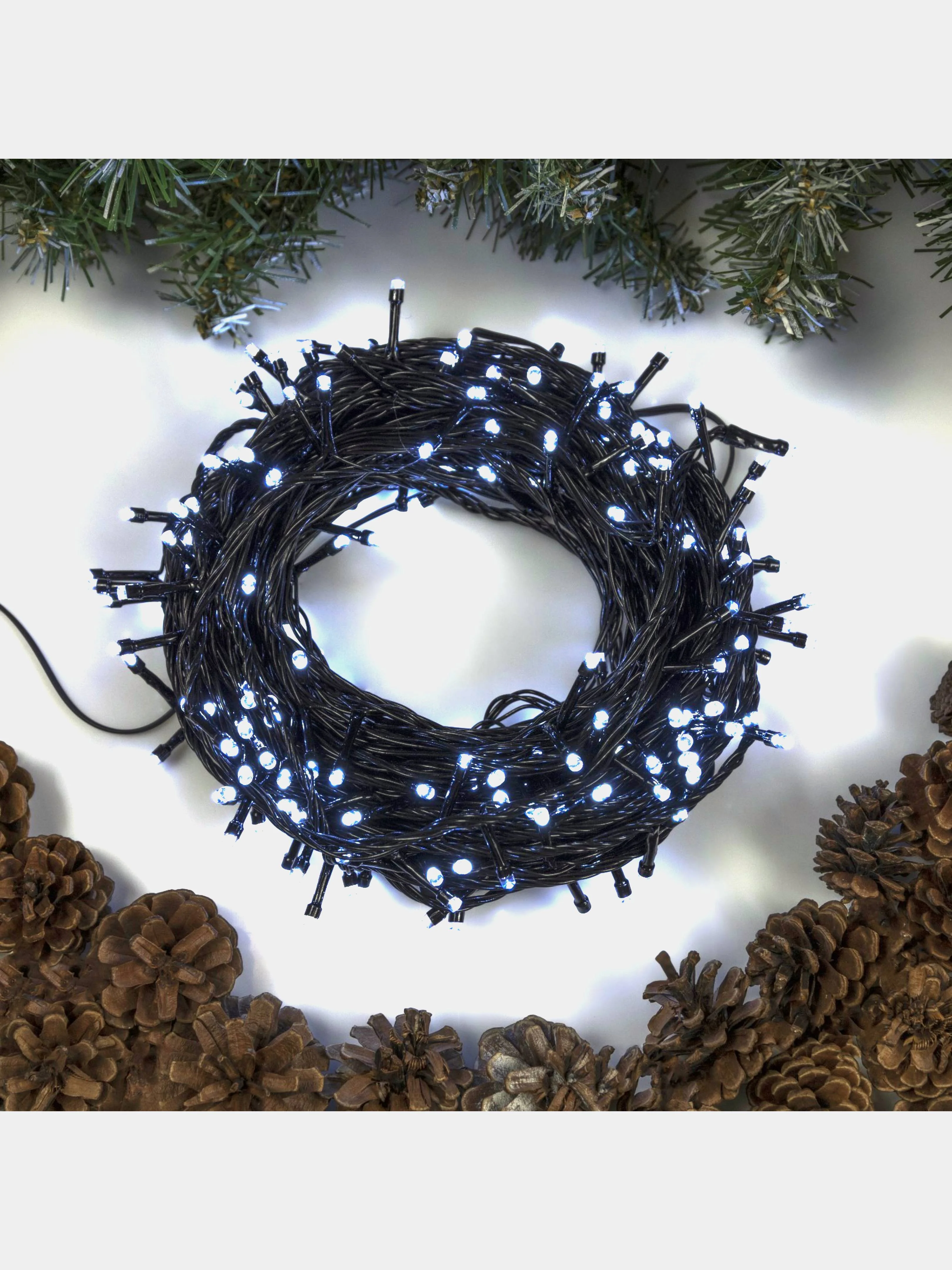 Белый гирлянда комнатная Нить тёмная, LED, контроллер 8 режимов