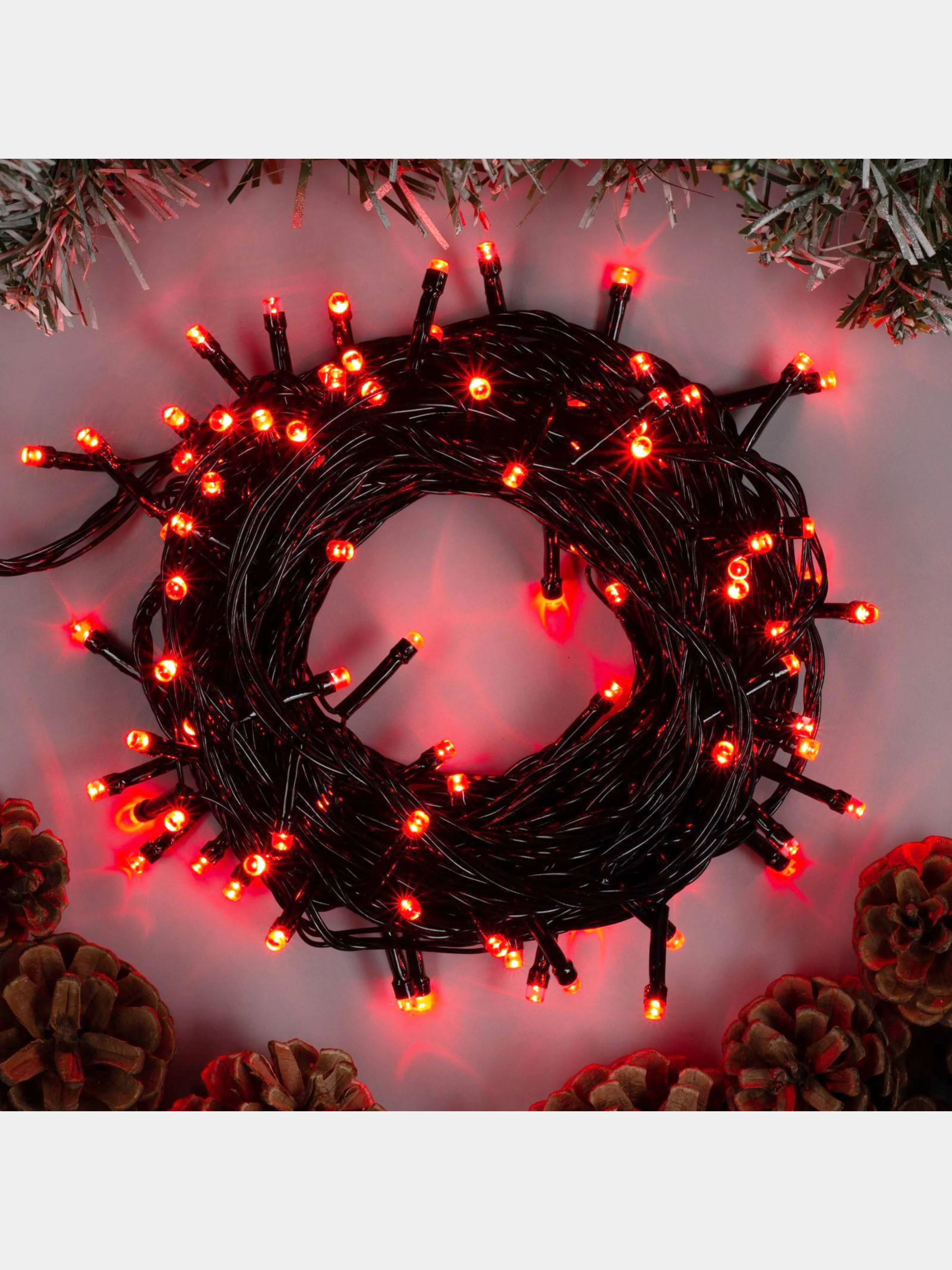 Красный гирлянда комнатная Нить тёмная, LED, контроллер 8 режимов