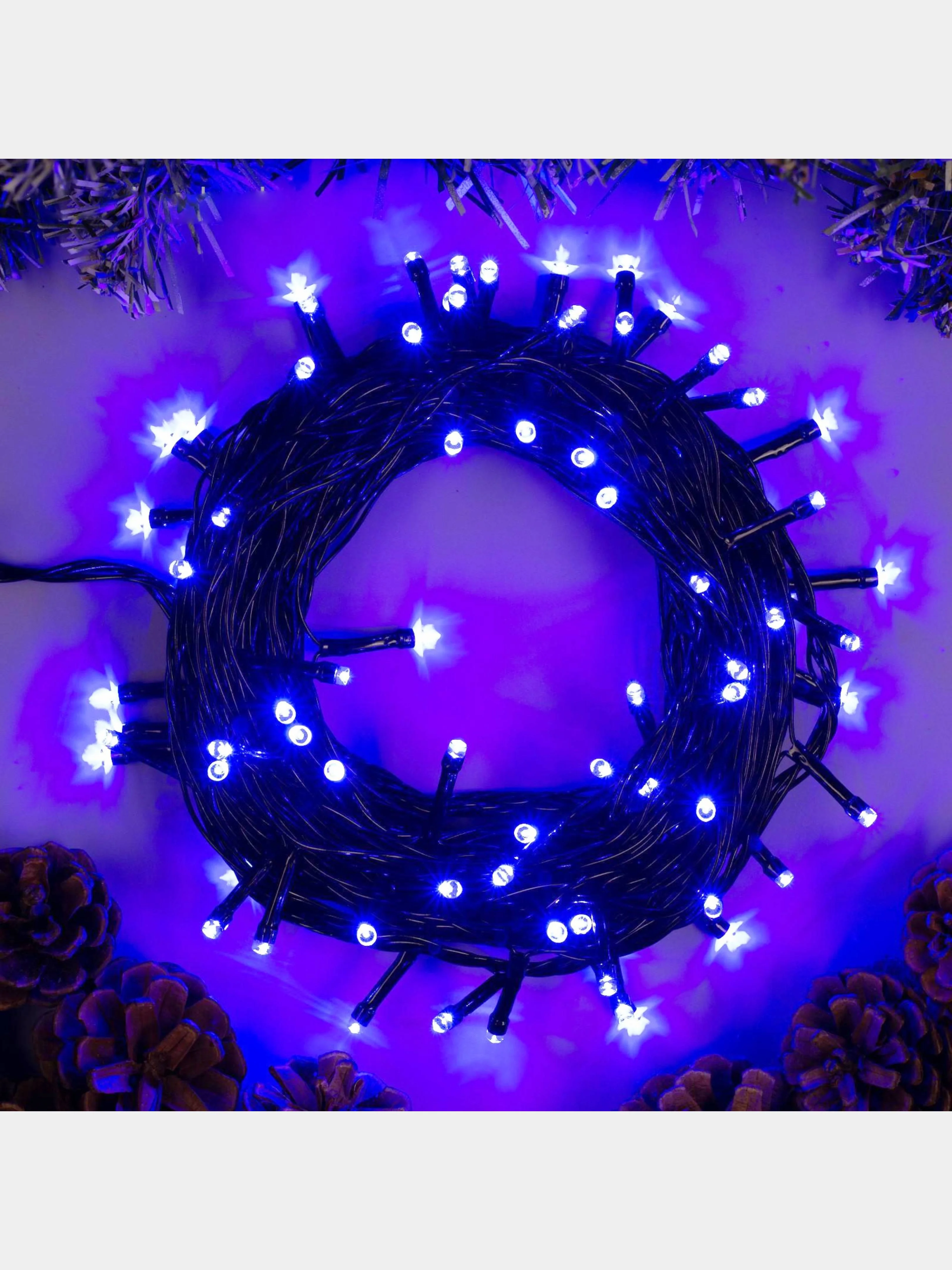 Синий гирлянда комнатная Нить тёмная, LED, контроллер 8 режимов