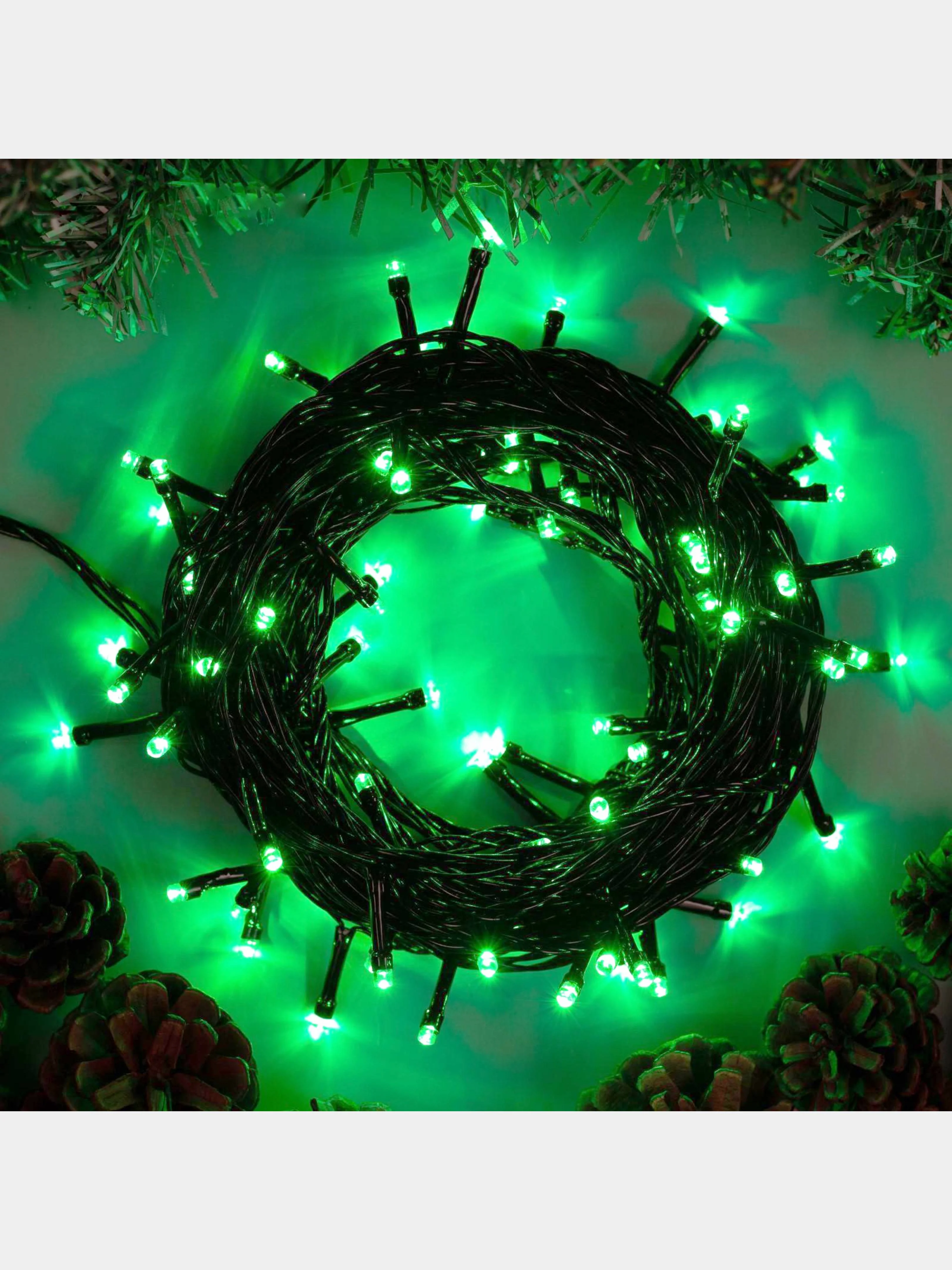 Зеленый гирлянда комнатная Нить тёмная, LED, контроллер 8 режимов