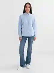 Голубой рубашка женская базовая белая, плотный хлопок, офис