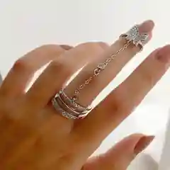 Двойное кольцо бабочка с цепочкой безразмерное