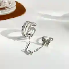 Двойное кольцо бабочка с цепочкой безразмерное