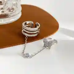 Двойное кольцо бабочка с цепочкой безразмерное