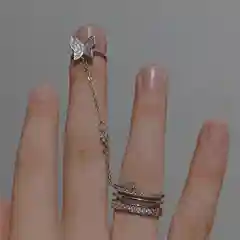 Двойное кольцо бабочка с цепочкой безразмерное